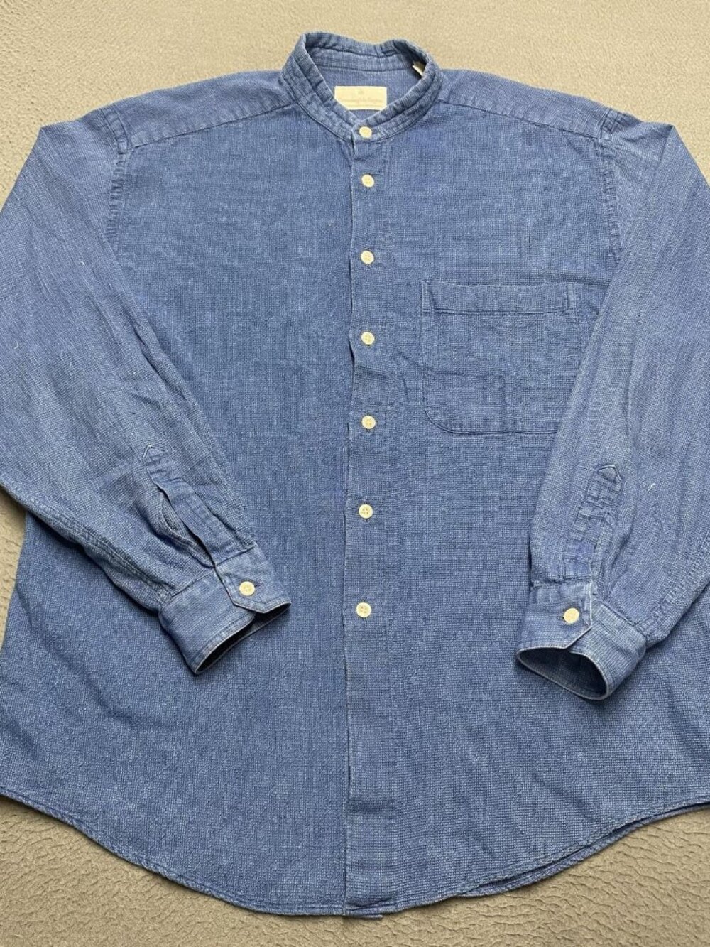 Ermenegildo Zegna Shirt Blue Solid Long Sleeve Button Front Casual Mens Medium M